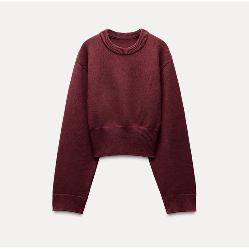 

Casual Knit Cropped Pullover Women Solid Color Loose O-neck Long Sleeved Jumper Sweater Female 2025 Spring Autumn Streetwear Lady L червоний