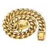 Strong Stainless Steel Gold Large Dog Collar with Safety Buckle 14MM Cuban Link Chain Training Necklace Walk Doberman Titanium