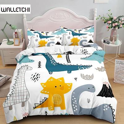 Cartoon Dinosaur Duvet Cover 3D Kawaii Animal Boy Bedding Set for Kids Girls Soft Microfiber Quilt Cover with Zipper Closure