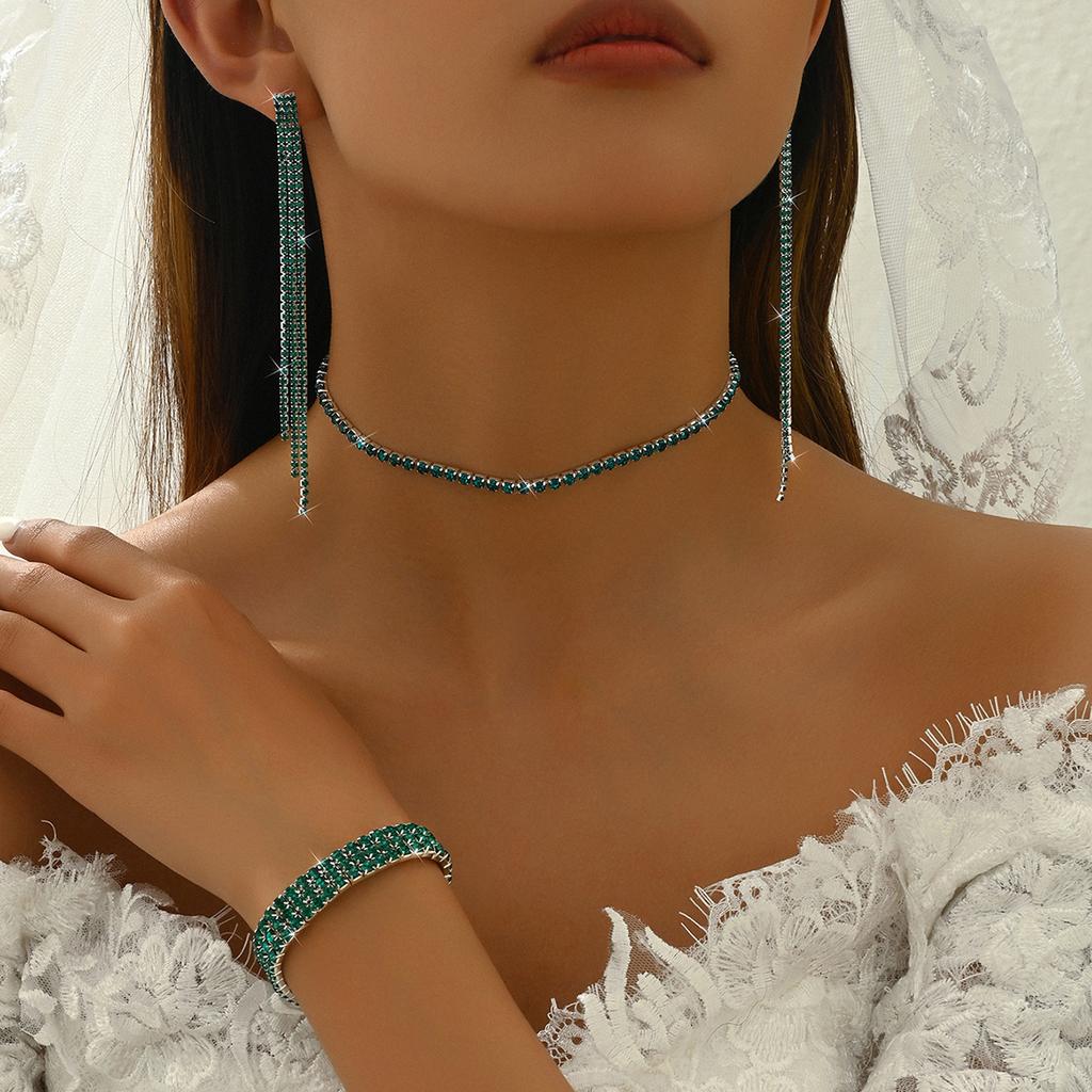 4-teiliges Damen Trendiges Krallenketten Mehrreihiges Quastenohrringe Halskette Armband Zirkon Set Hochzeit Bankett Party Feiertagsgeschenk