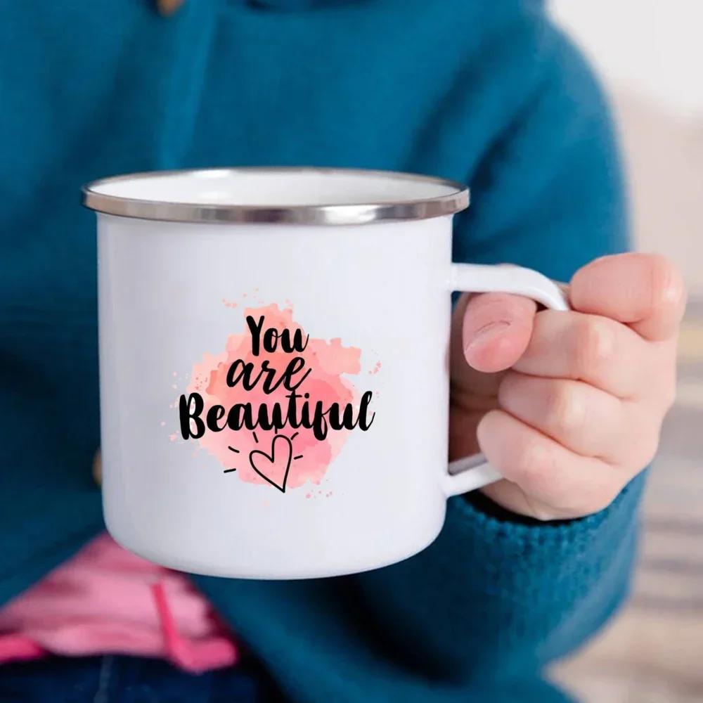 You Are Wonderful Enamel Mugs Motivational Quotes Beer Drink Juice Coffee Dessert Cocoa Milk Handle Mug Festive Birthday Gifts