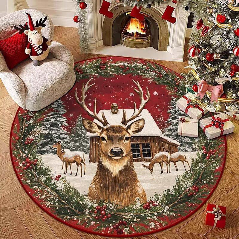 Christmas Carpet Living Room Dirt-resistant and Easy To Take Care of Imitation Cashmere Carpet Round Washed Cloth Sole Foot Pad