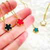 Stainless Steel Green Clover Plum Flower Pendant Necklace For Women  Neck Chain Waterproof Jewelry Gift