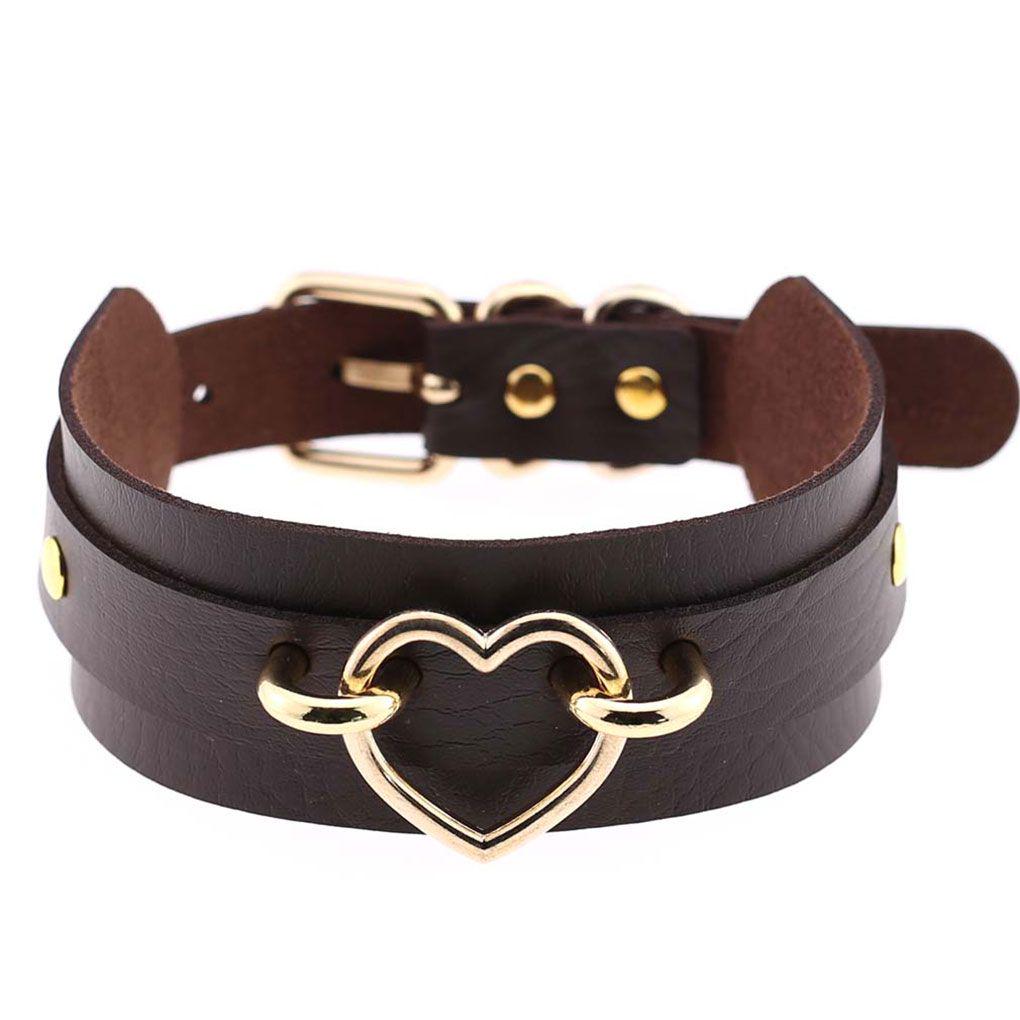 Women Girls Choker Heart Necklace Female PU Leather Choker Statement Necklace Jewelry Neck Harness