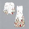 Oversized Female Two Piece Set Floral Sling Dress With Hollow Out Knit Outer Coat