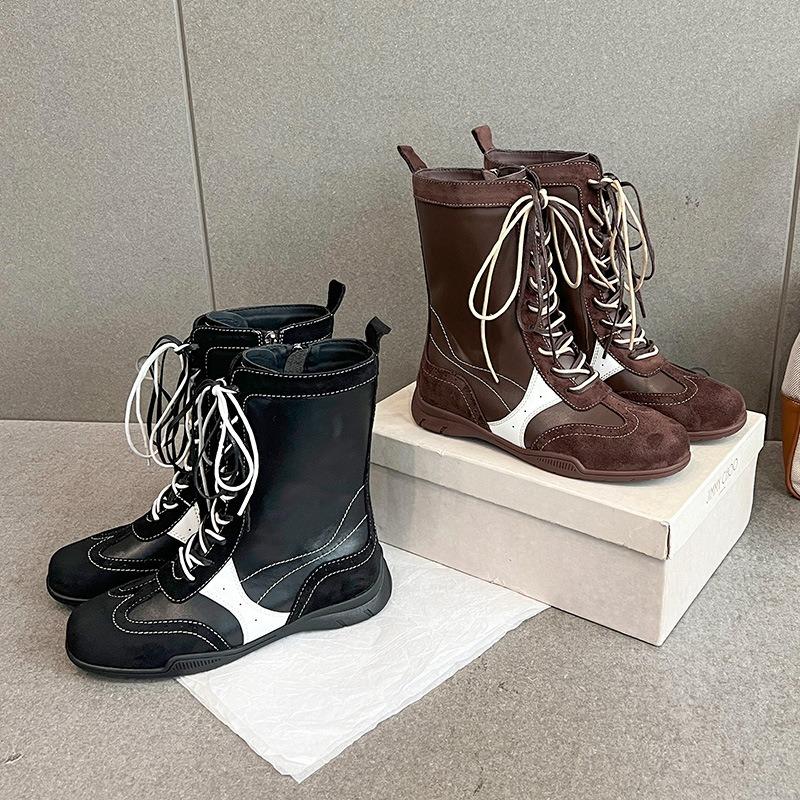 New Boots Women's Leather Boots Medium Boots Invisible Inner Heightening Merard Knight Boots Leather Western Cowboy Boots