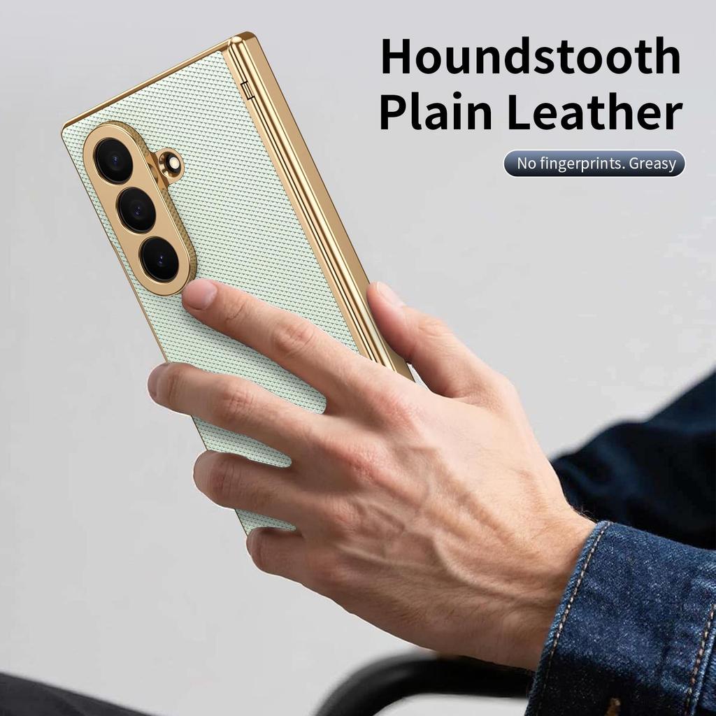Samsung Z Fold7 Case: Foldable Electroplated Diamond Pattern, Plain Leather, Full Coverage for Fold6/5, Cross-border Compatibility.