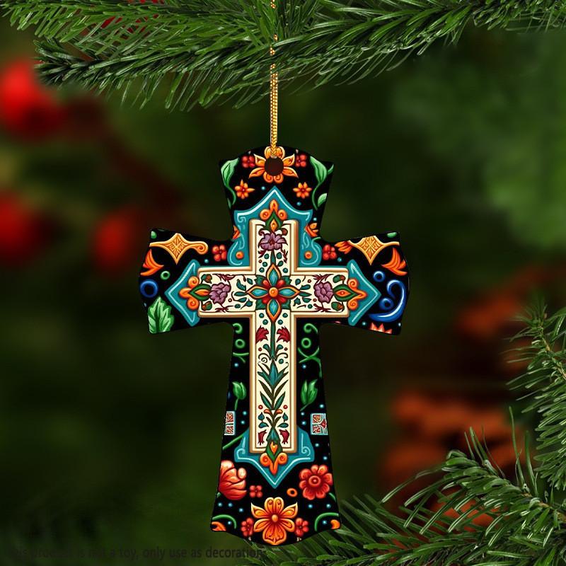 

Elegant Easter Acrylic Cross Flat Hanging Accessory For Car Interior And Keychain