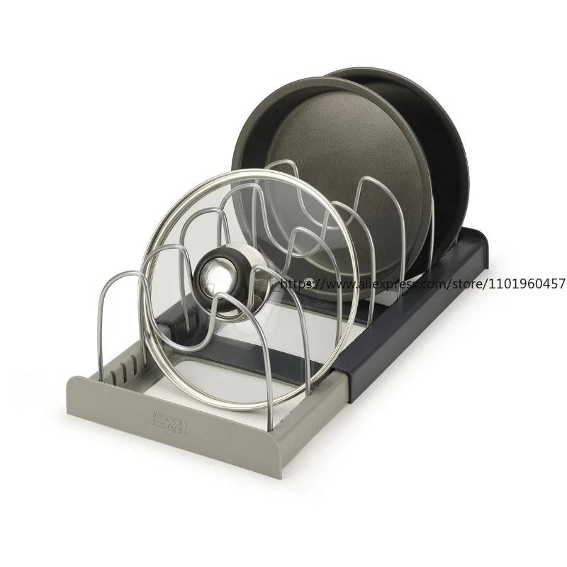 Rozšiřitelný držák na hrnce a pánve, držák na kuchyňskou linku, spíž, organizér na pečicí nádobí se 6 nastavitelnými přihrádkami