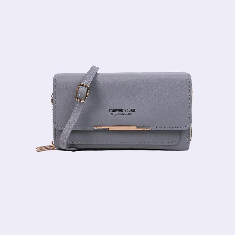 

Женская сумка кроссбоди для мобильного телефона в корейском стиле: Вместительный, двухслойный кошелек для монет, многофункциональный кошелек серый