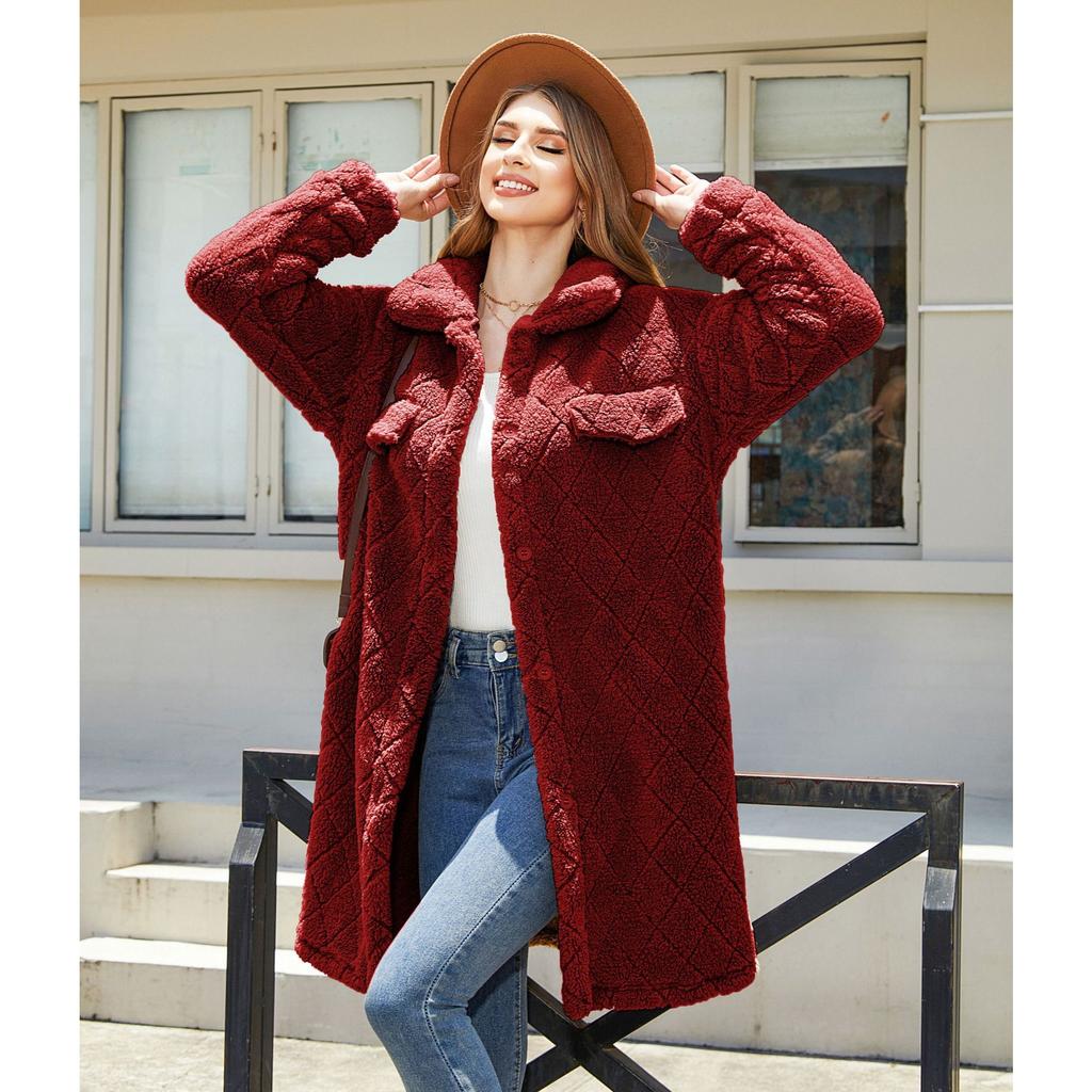 GMXIA Autumn and Winter Women's Fur Loose Single-breasted Diamond-shaped Coat