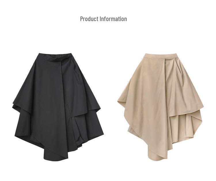 Women's High Waist Black Fishtail Midi Skirt - Irregular Swing, Japanese Style for Spring & Autumn