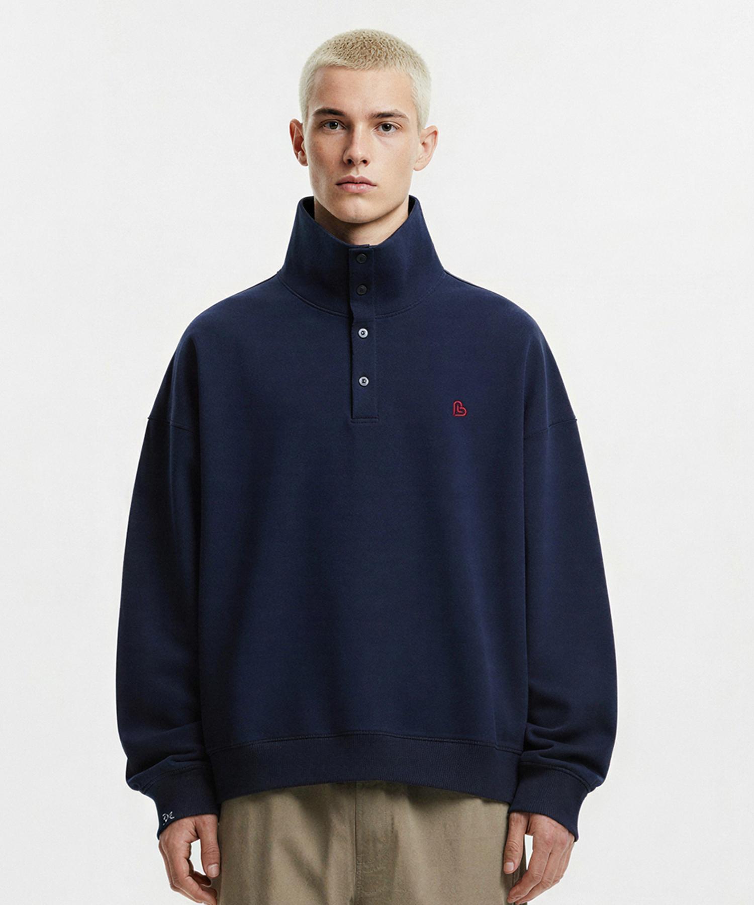 Langajumang Small Heart High-Neck Snap Sweatshirt [Navy] Navy/100