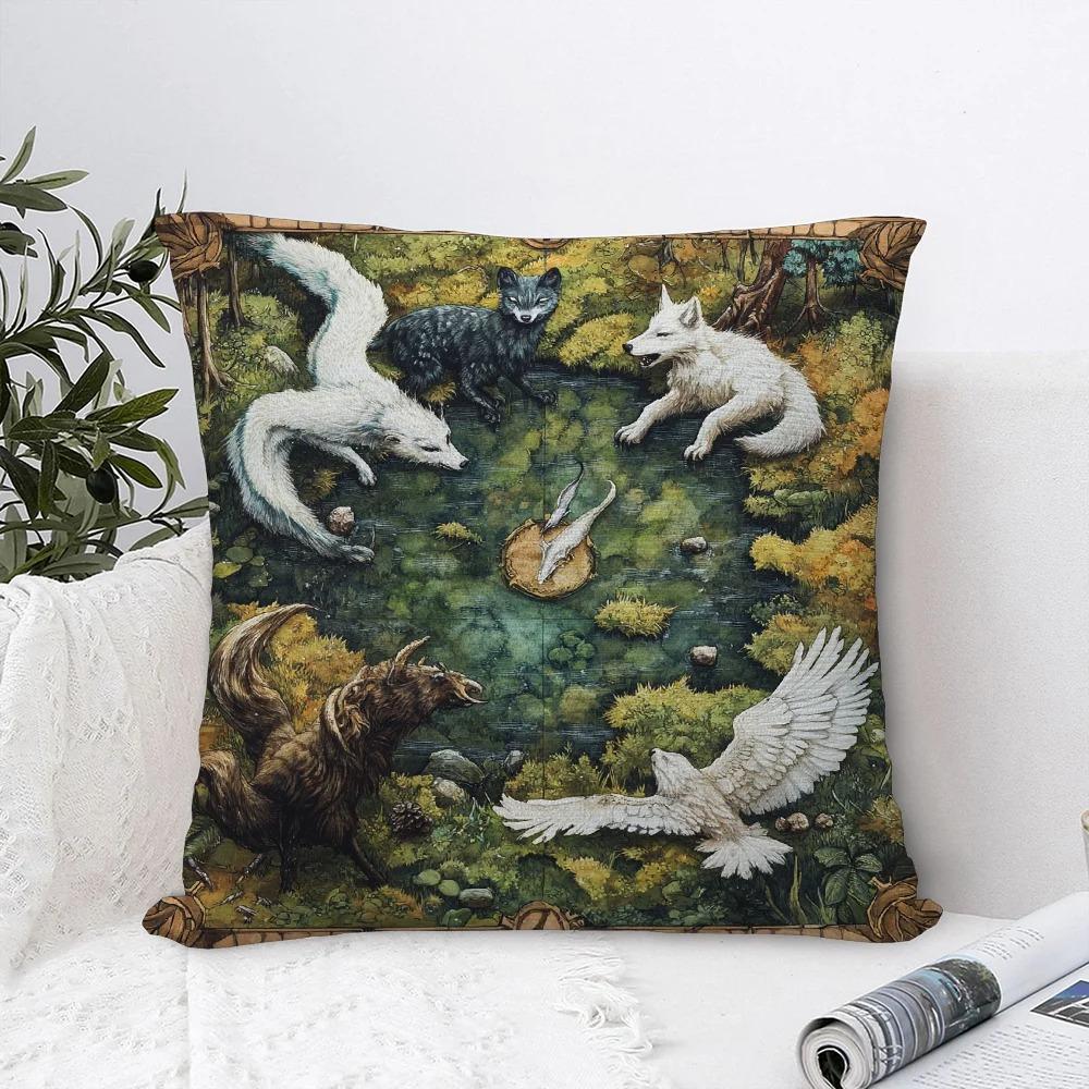 

Home Decor Enchanted Forest Animals Pattern Pillow Cover Pattern Cushion Cover Suitable For Sofa Bedroom Car Pillow Cover 16x16Inch