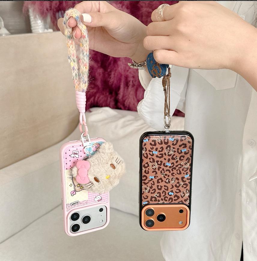

Large Leopard Print Drum Bag KT Phone Case with Lanyard for Apple 16/17 17 Pro Max