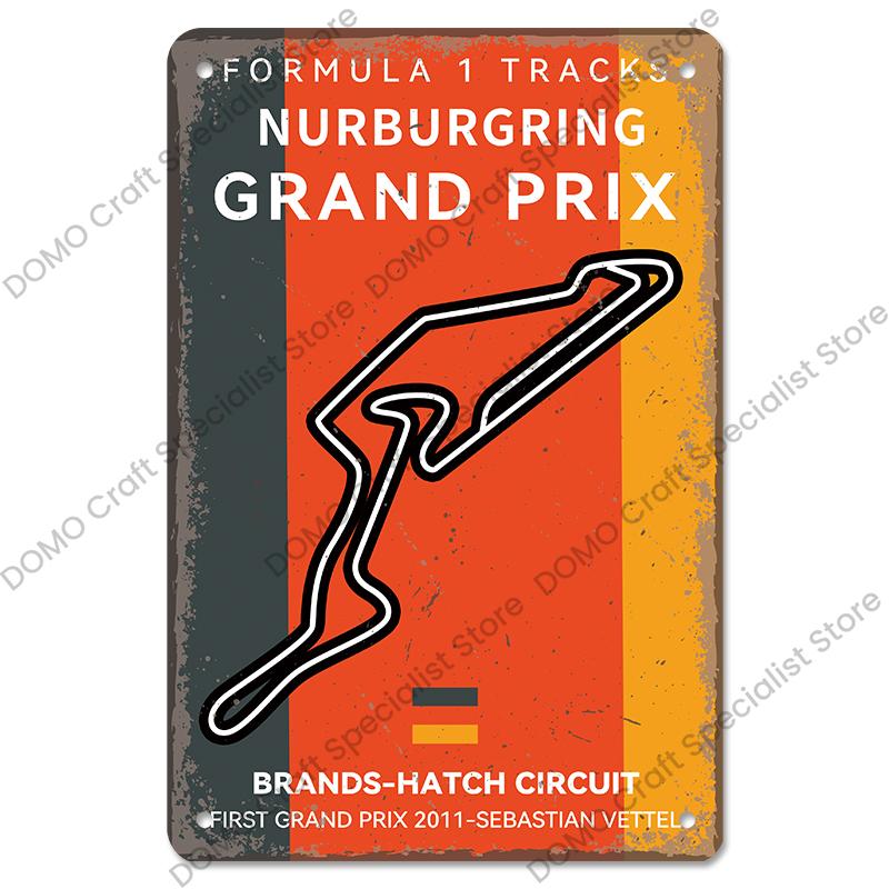 Afiș pentru circuitul de curse F1 Semne de tablă vintage din metal Monaco Spania SUA Garaj Placă metalică retro Garage Bar Pub Club Decor de perete de acasă