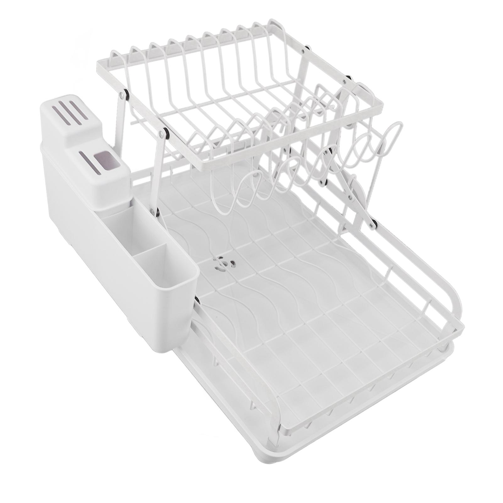 Dish Drying Rack Folding 2 Tier Multipurpose Easy Storage Dish Dryer Rack for Kitchen Countertop