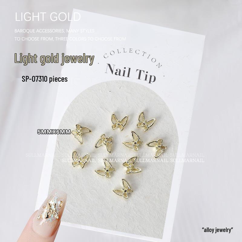 Golden Butterfly 3D Nail Art Set - 10 Pieces of Light Gold Ribbon Bow Decorations