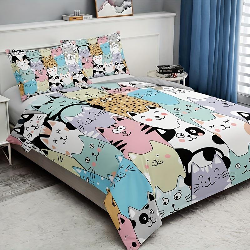 3pcs Fashion Duvet Cover Set Cute Black Color Cat Print Bedding Set Soft Comfortable Breathable Duvet Cover For Bedroom Decor