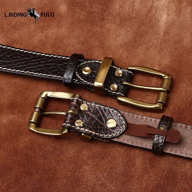 Thickened Bison Leather Embossed Retro Personality Belt Men's Genuine Leather Top Layer Cowhide Denim Belt