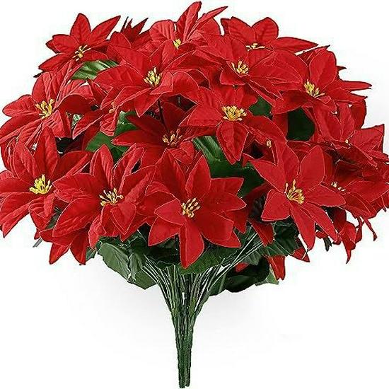 Artificial Poinsettia Flowers for Indoor/Outdoor Christmas Decoration - Perfect for Porch, Home, and Garden