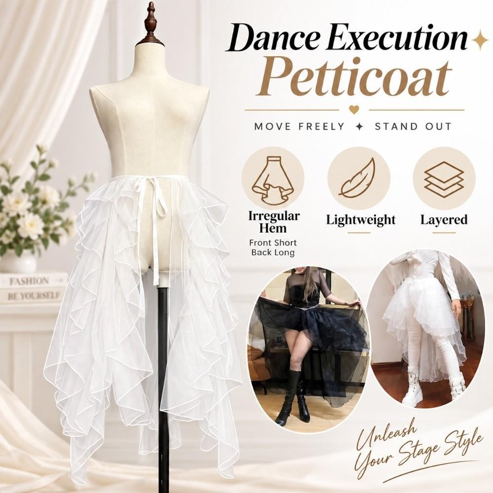 Irregular Hem Three-tiered Crinoline Lightweight Lace Ruffles Skirt Trailing Skirt Stage