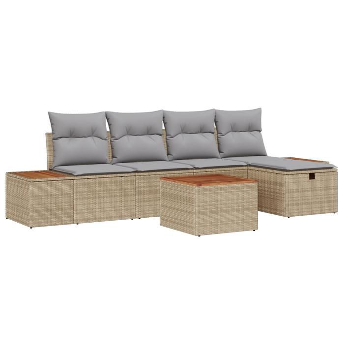 VidaXL Ensemble de 6 Canapés de Jardin avec Coussins Beige Rattan Poly 3359627