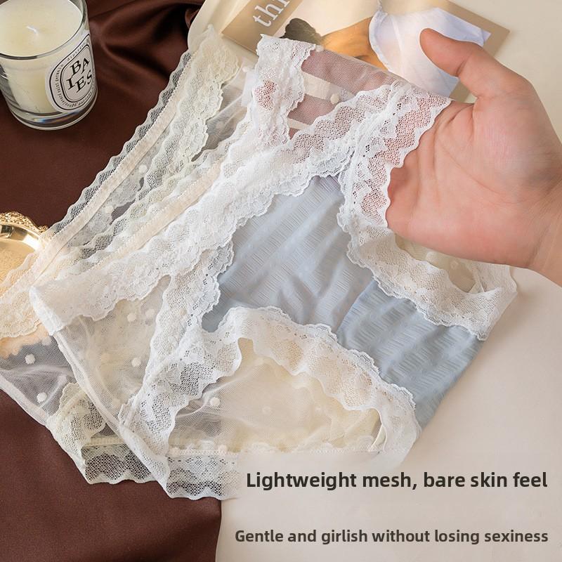 Ladies Summer Pure Sexy Lace Dot Mesh Comfortable Breathable Skin Friendly Waist Triangle Briefs