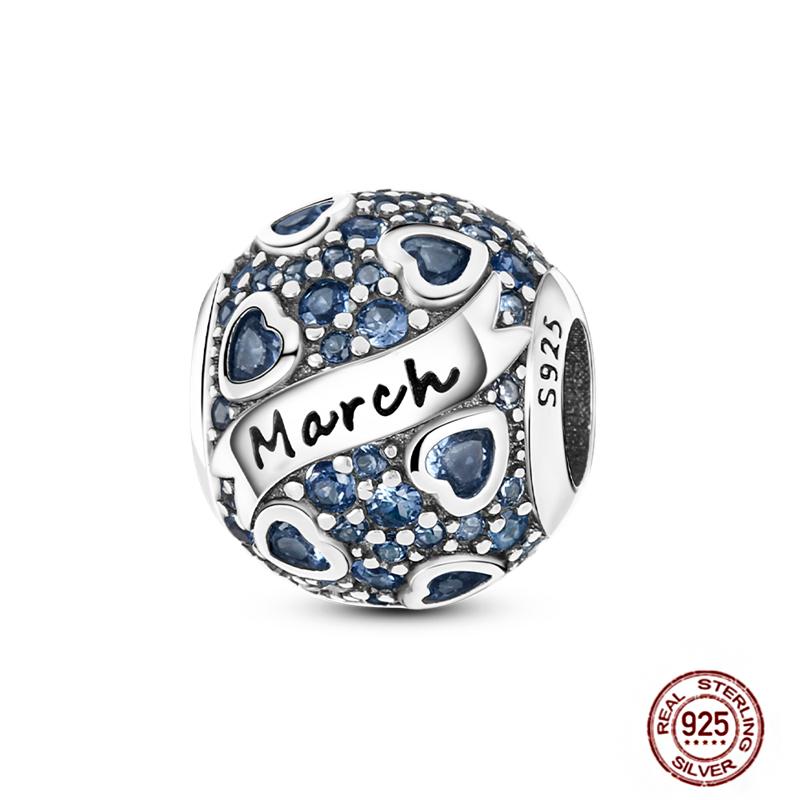 Twelve Months Birthstone Circle Colored Zircon Heart Charms Copper Pink Blue Fit Original Dangle Bracelet Beads Diy Jewelry