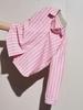 Women's Korean-Style Pink Striped Polo Long-Sleeve Shirt, Loose Fit, Versatile for Early Autumn