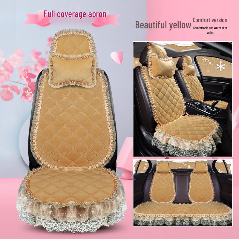 Uniwersalna antypoślizgowa pluszowa poduszka na fotel samochodowy z koronkowym wykończeniem na jesień i zimę