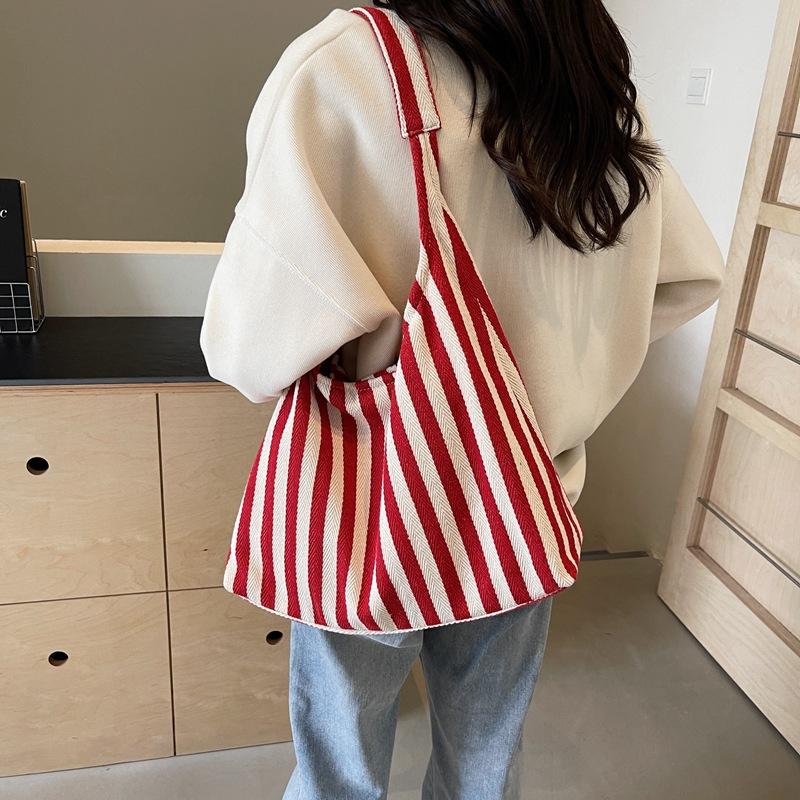 Retro Literary Handbag Simple Fashion Striped Shoulder Bag Casual Fashion Large Capacity Shopping Bag Bag Tide