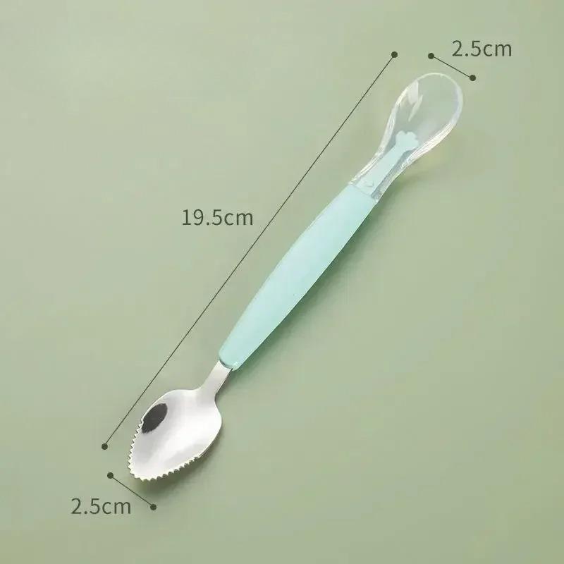 Stainless Steel Baby Food Spoon 304 Double Head Fruit Puree Scraper Silicone Soft Infant Feeding Utensil Complementary Food Tool