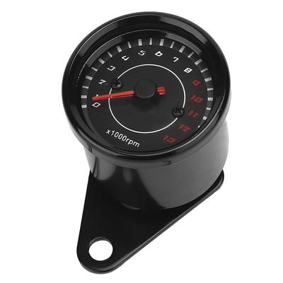 Motorrad Drehzahlmesser, Hintergrundbeleuchteter Drehzahlmesser Tachometer Aluminium Instrument Ersatz (Schwarze Schale, schwarze Oberfläche)