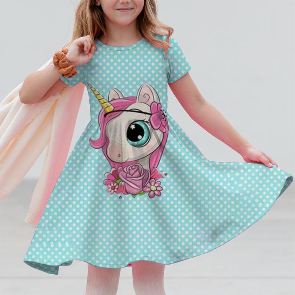 Girl Unicorn Cartoon Clothing Children's Clothing 3-14 Children's Birthday Party Clothing Children's Casual Clothing