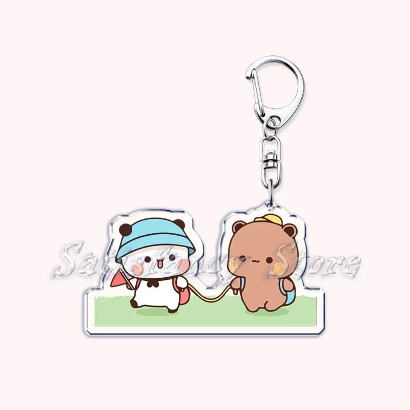 Cute Bubu Dudu Love Keychains Couple Bear Panda Acrylic Keyring for Accessories Bag Pendant Key Chain Jewelry Fans Lovers Gifts