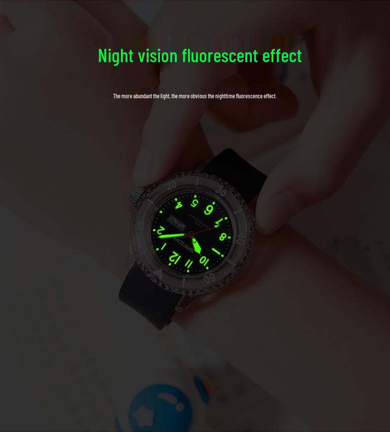 Sanda Student Sports Watch: Waterproof Quartz with Double Calendar, Transparent Case - Fashionable and Personalized for Kids.
