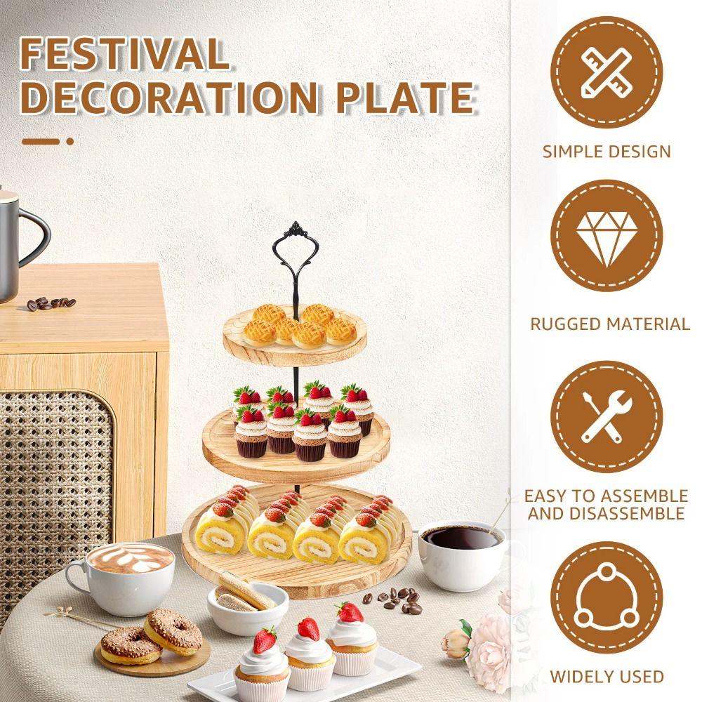 2/3-Layer Wooden Cupcake Stand Decorative Cake Serving Tray Elegant Dessert Display Rack Cookie