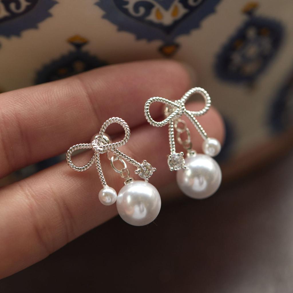 Faux Pearl Jewelry Elegant Fashion Earrings Drop Earrings For Women Sophisticated Bow Pearl Earrings For Special Occasion Gifts