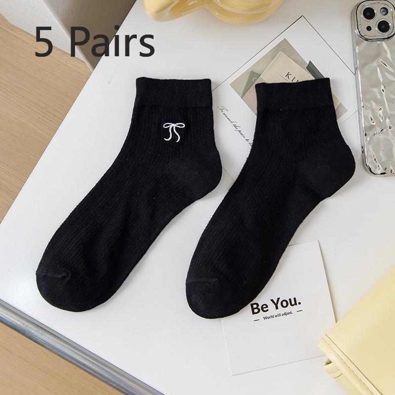 5 Paar Graue Socken Damen Sommer Dünne Einfarbige Baumwollsocken Kurze Schleife Nahtlose Socken Ballett Wind Hohlmaschen Bootssocken
