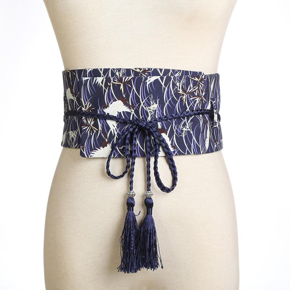 Trendy Floral Printed Swan Corset Belt Wide Slim Fit Corset Waistband Retro Luxury Kimono Belt for Women