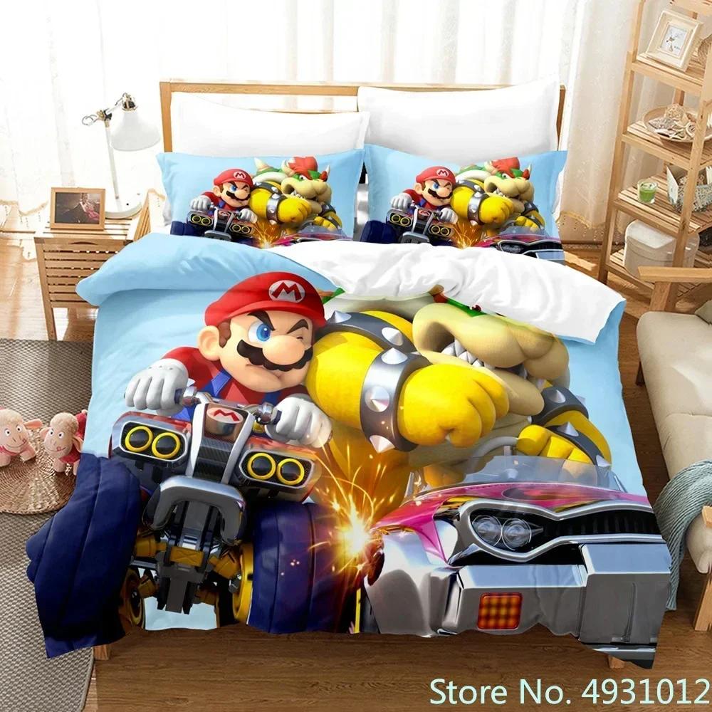 Anime Super Mario Bedding Set Quilt Cartoon Duvet Cover Comforter Pillowcase Bedclothes Children Kids Boy Bed Bedroom Set