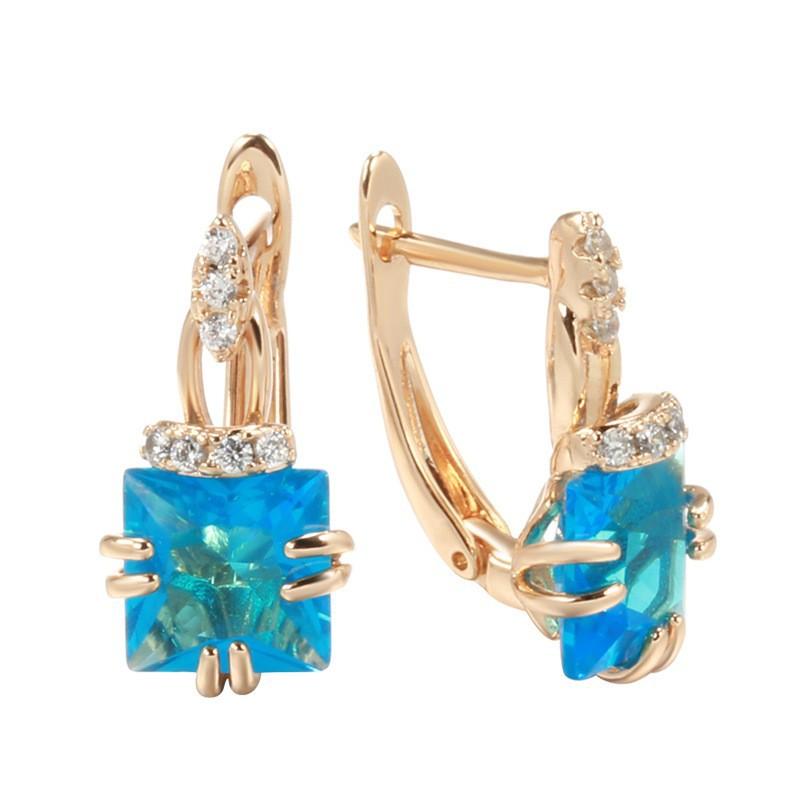 Chic Sapphire Fashion Rose Gold Geometric Earrings Women s Light Luxury Blue Zircon Earrings Ear Buckles