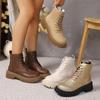 Fashion Fashion Gold PU Leather Platform Ankle Boots Women Thick Sole Lace Up Combat Booties Woman Autumn Winter Chunky Heel Short Boots