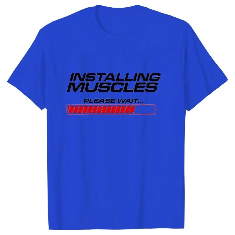 2023 Vintage Tshirt Installing Muscles Please Wait Funny Design Tshirt Harajuku Oversize Tee Shirt Fashion Streetwear Unisex Top