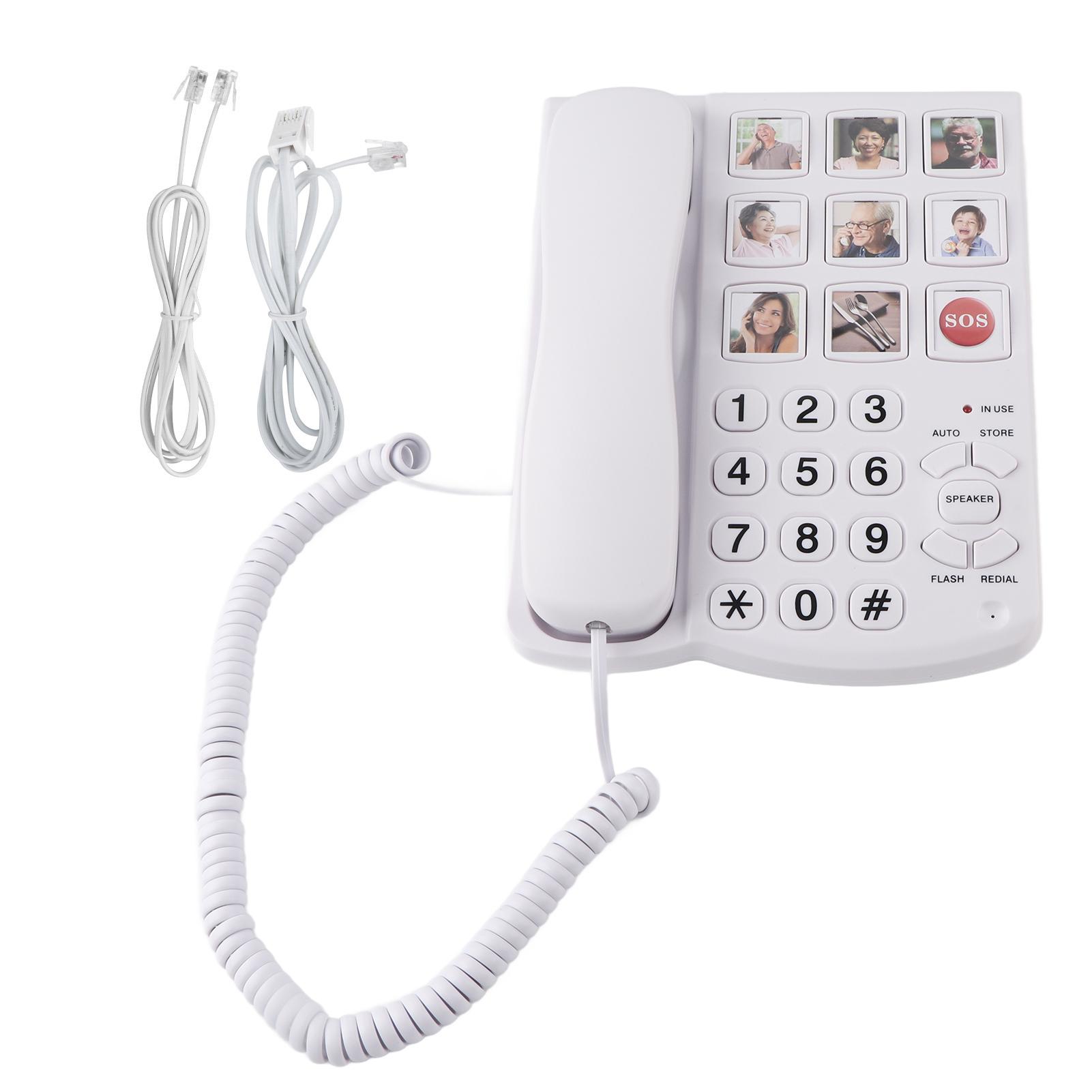 

Handset Landline Telephone LD‑858HF Big Button Telephone Amplified Photo Memory Corded Landline for Seniors Elderly білий