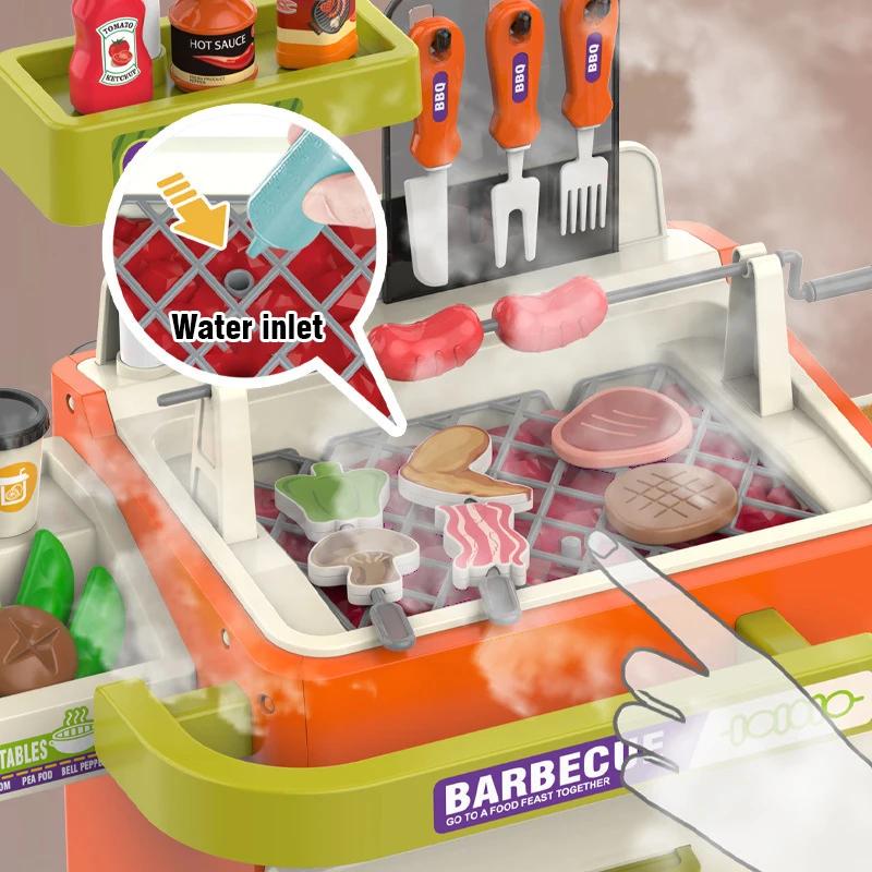 Barbecue Trolley Children's Kitchen Play Set Tableware Bbq Miniature Things Food Candy Suitcase Role-Playing Toys for Girls Kids