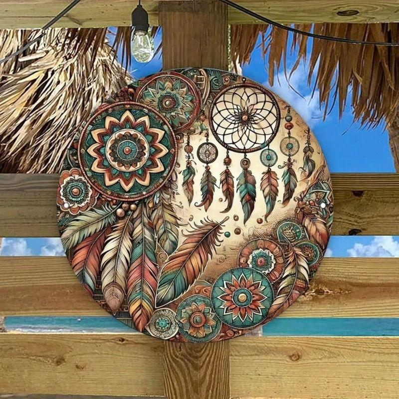 Metal Poster Round Mandala Wall Art 20cm Chakra Symbols Yoga Home Decor