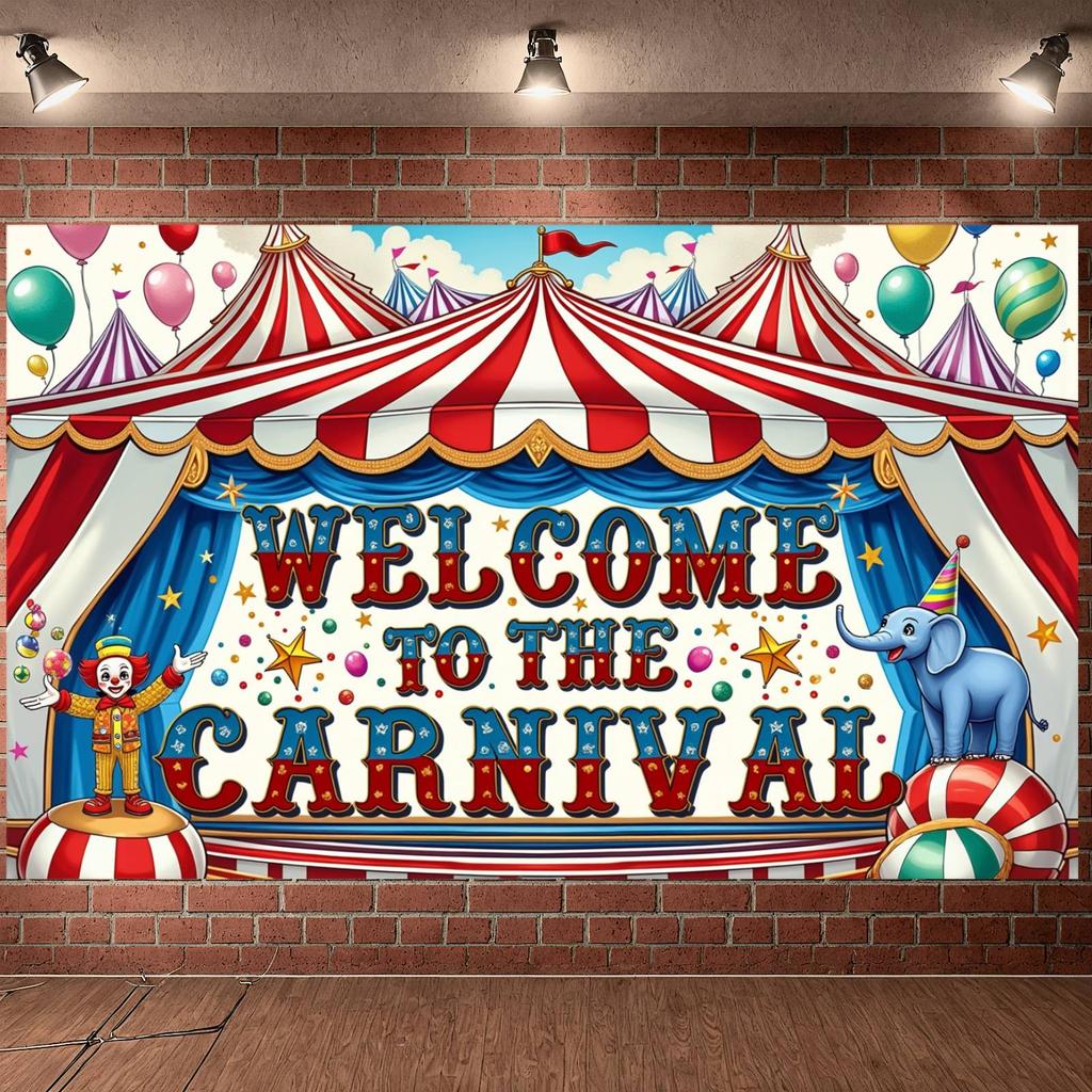 Welcome Carnival Backdrop Circus  Carnival Banner Circus Party Banner Elephant Circus Display For Carnival Party Indoor