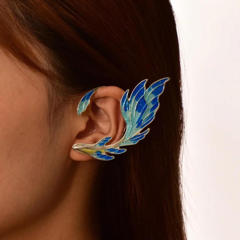 Fashion Blue Painted Elf Ear Cuffs For Women Fish Animal Clip Earrings Fairy Wings Without Piercing Wedding Jewelry Accessories